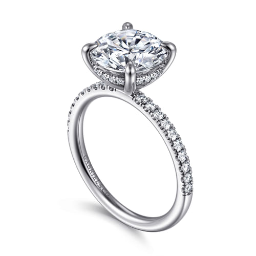14K White Gold Round Hidden Halo Diamond and Engagement Ring