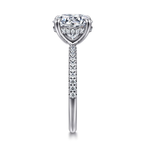 14K White Gold Round Hidden Halo Diamond and Engagement Ring