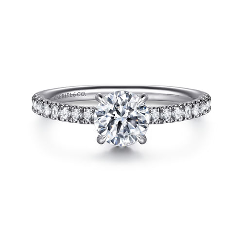 14K White Gold Round Hidden Halo Diamond and Engagement Ring