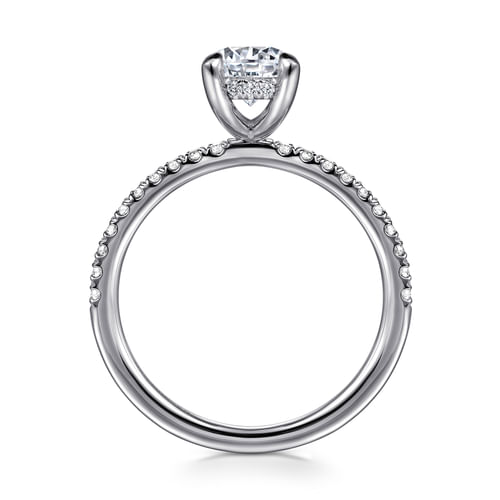 14K White Gold Round Hidden Halo Diamond and Engagement Ring