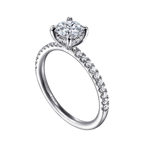 14K White Gold Round Hidden Halo Diamond and Engagement Ring