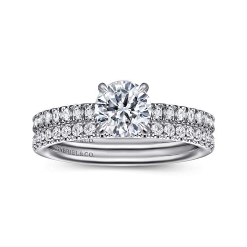 14K White Gold Round Hidden Halo Diamond and Engagement Ring
