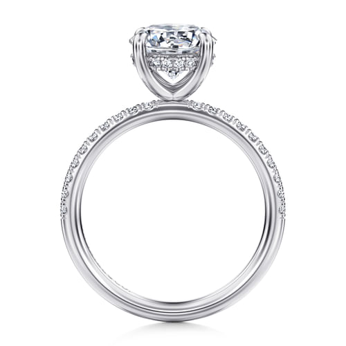 14K White Gold Round Hidden Halo Diamond and Engagement Ring