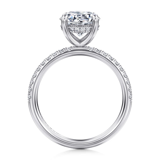 14K White Gold Round Hidden Halo Diamond and Engagement Ring angle 2