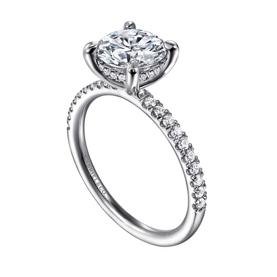 14K White Gold Round Hidden Halo Diamond and Engagement Ring angle 3