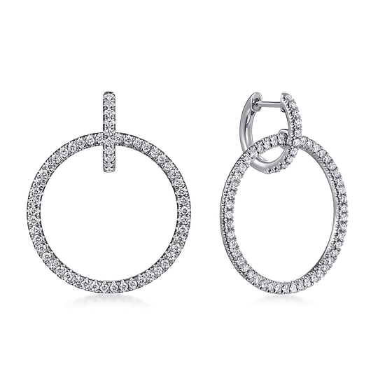 Gabriel - 14K White Gold Round Linked Pavé 30mm Diamond Huggie Drop Earrings