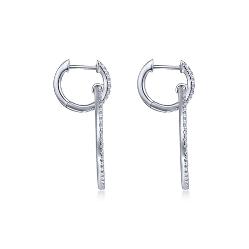 14K White Gold Round Linked Pavé 30mm Diamond Huggie Drop Earrings