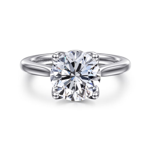 14K White Gold Round Lotus Diamond Engagement Ring