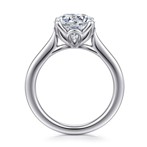 14K White Gold Round Lotus Diamond Engagement Ring