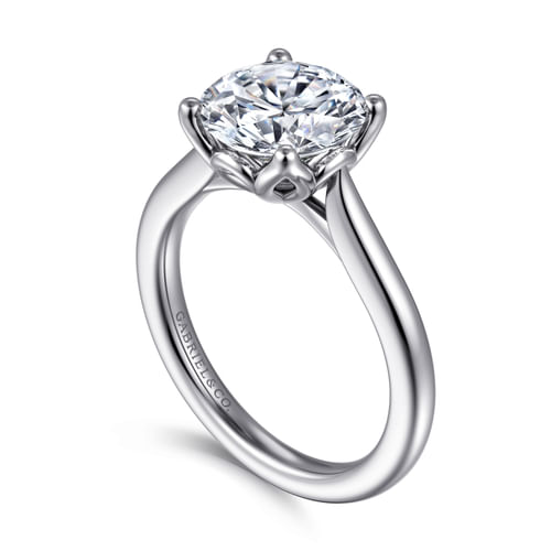 14K White Gold Round Lotus Diamond Engagement Ring