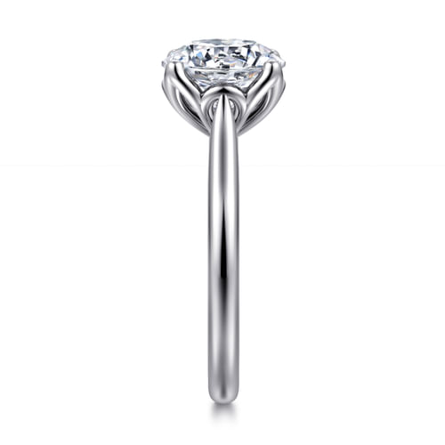 14K White Gold Round Lotus Diamond Engagement Ring
