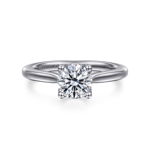14K White Gold Round Lotus Diamond Engagement Ring