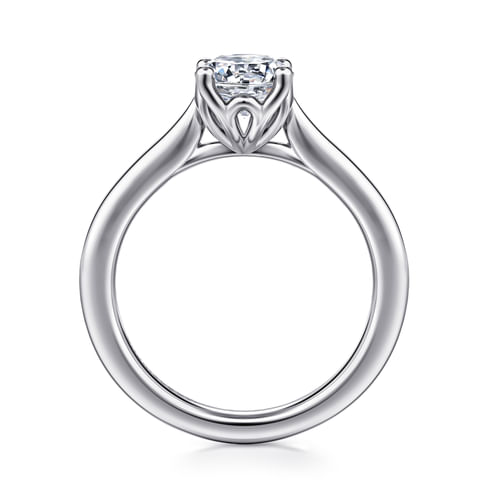 14K White Gold Round Lotus Diamond Engagement Ring