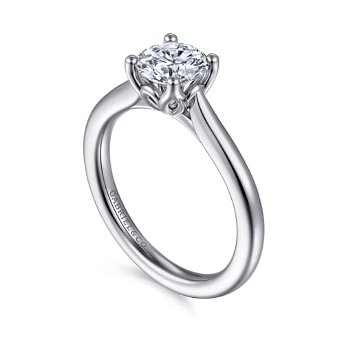 14K White Gold Round Lotus Diamond Engagement Ring