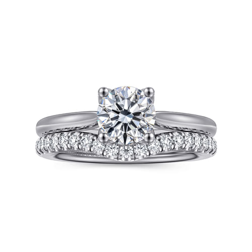 14K White Gold Round Lotus Diamond Engagement Ring