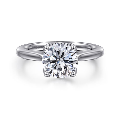 14K White Gold Round Lotus Diamond Engagement Ring