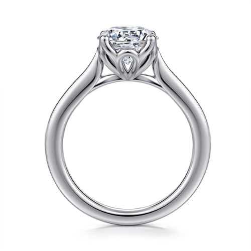14K White Gold Round Lotus Diamond Engagement Ring