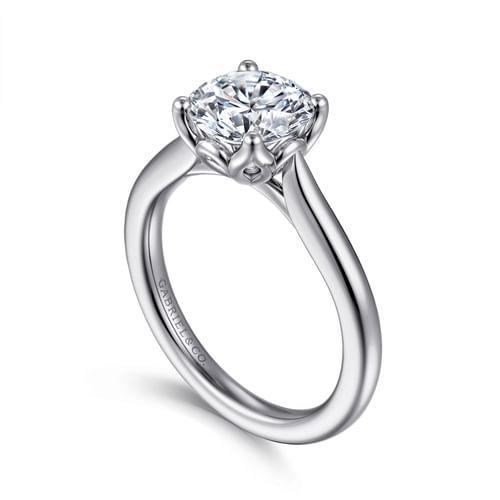 14K White Gold Round Lotus Diamond Engagement Ring