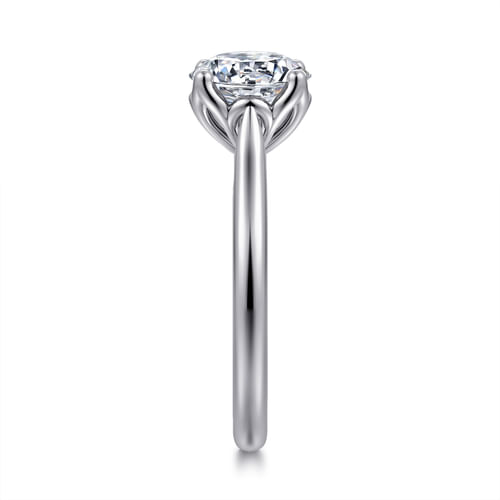14K White Gold Round Lotus Diamond Engagement Ring