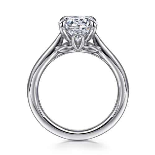 14K White Gold Round Lotus Diamond Engagement Ring