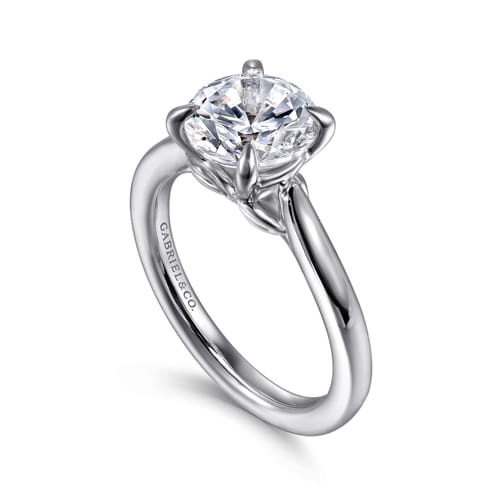 14K White Gold Round Lotus Diamond Engagement Ring
