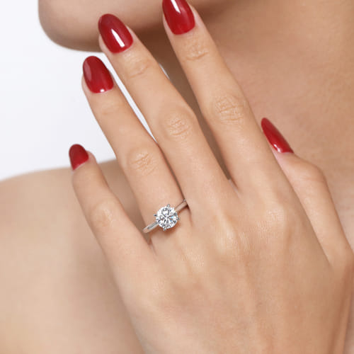 14K White Gold Round Lotus Diamond Engagement Ring