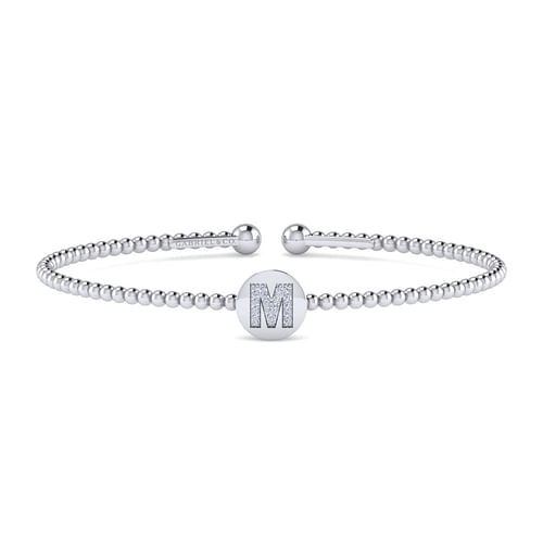 14K White Gold Round M Initial Diamond Bujukan Cuff Bracelet