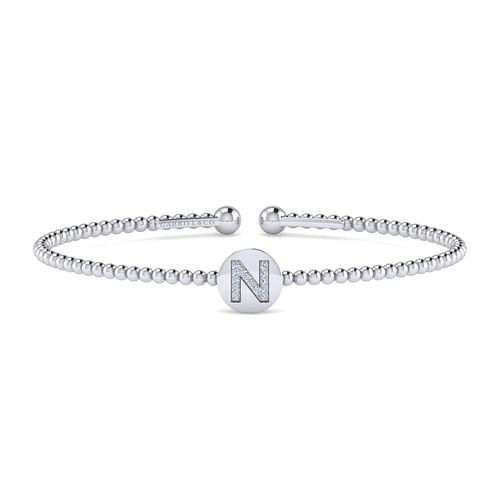 14K White Gold Round N Initial Diamond Bujukan Cuff Bracelet