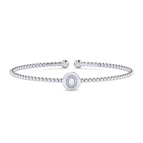 14K White Gold Round O Initial Diamond Bujukan Cuff Bracelet