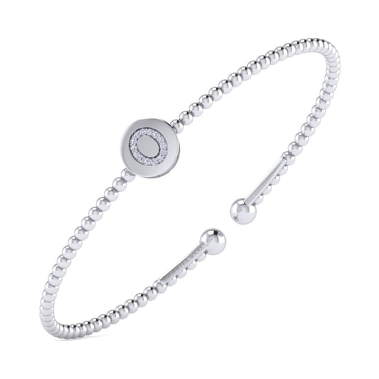 14K White Gold Round O Initial Diamond Bujukan Cuff Bracelet angle 2