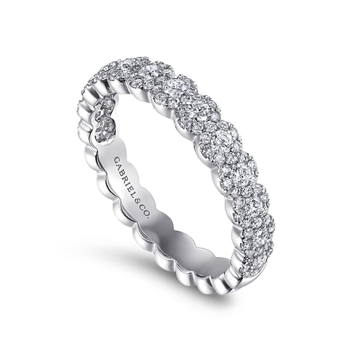 14K White Gold Round Pavé Diamond Band