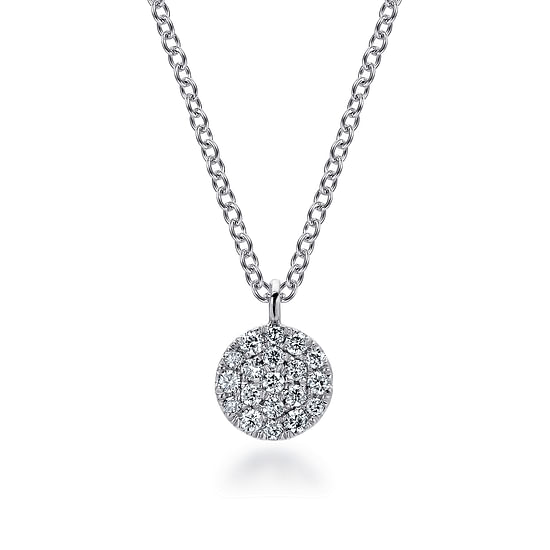 Gabriel - 14K White Gold Round Pavé Diamond Disc Pendant Necklace