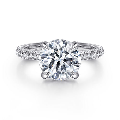 14K White Gold Round Pavé Diamond Engagement Ring