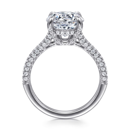 14K White Gold Round Pavé Diamond Engagement Ring