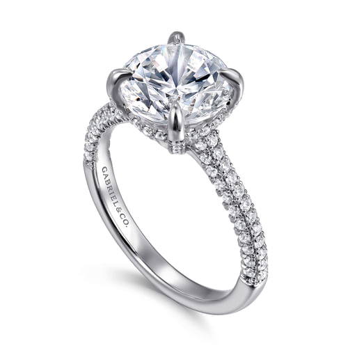 14K White Gold Round Pavé Diamond Engagement Ring
