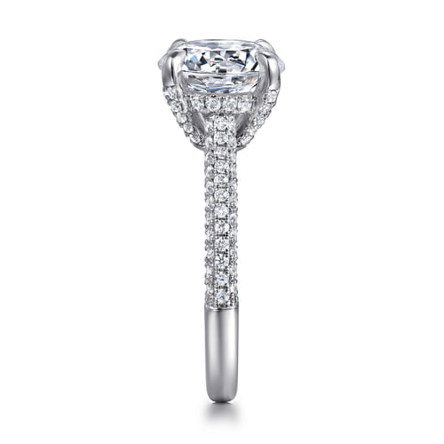 14K White Gold Round Pavé Diamond Engagement Ring