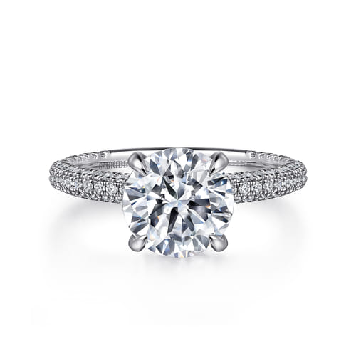 14K White Gold Round Pavé Diamond Engagement Ring