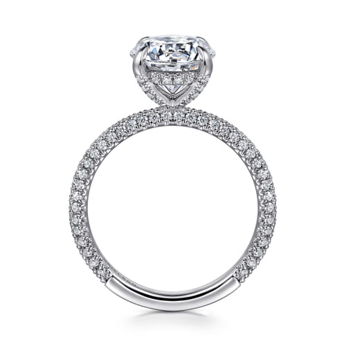 14K White Gold Round Pavé Diamond Engagement Ring
