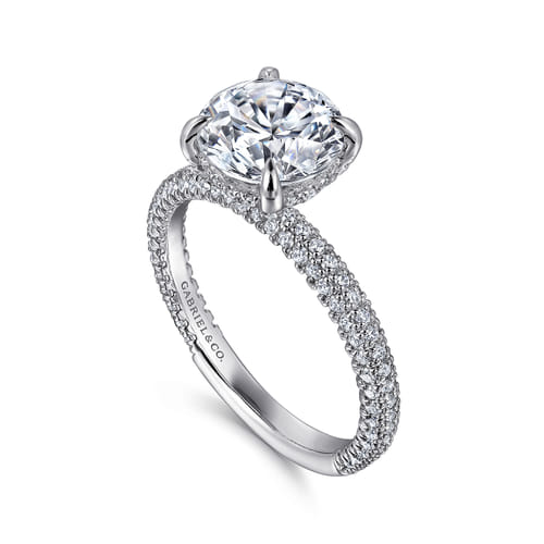 14K White Gold Round Pavé Diamond Engagement Ring