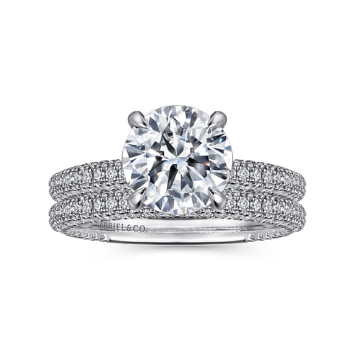 14K White Gold Round Pavé Diamond Engagement Ring