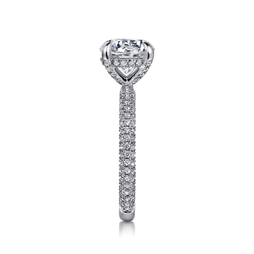 14K White Gold Round Pavé Diamond Engagement Ring