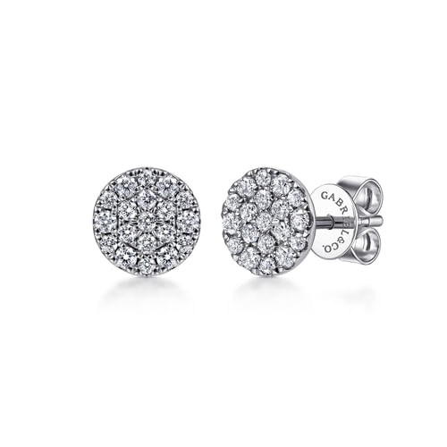 14K White Gold Round Pavé Diamond Stud Earrings