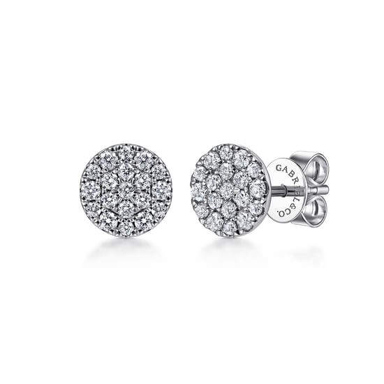 Gabriel - 14K White Gold Round Pavé Diamond Stud Earrings