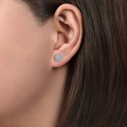 14K White Gold Round Pavé Diamond Stud Earrings
