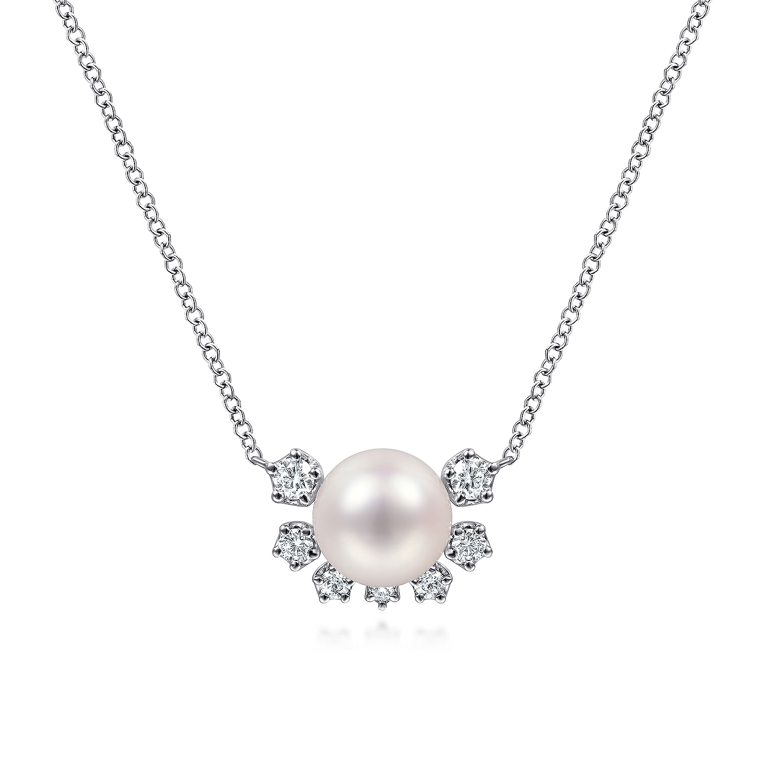 Gabriel - 14K White Gold Round Pearl Pendant Necklace with Diamond Accents