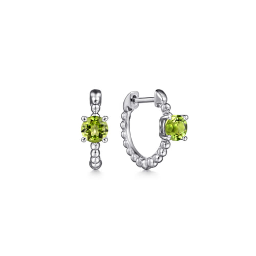 14K White Gold Round Peridot Bujukan Huggies