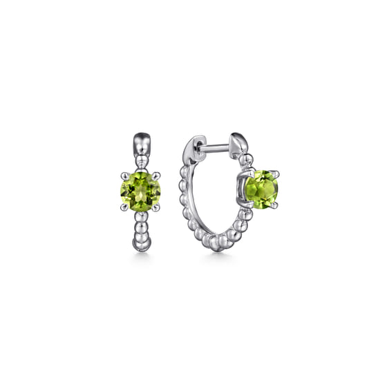 Gabriel - 14K White Gold Round Peridot Bujukan Huggies