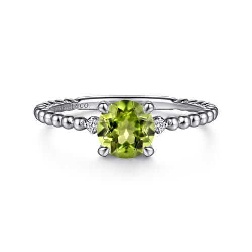14K White Gold Round Peridot and Diamond Bujukan Promise Ring