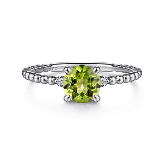 Gabriel - 14K White Gold Round Peridot and Diamond Bujukan Promise Ring