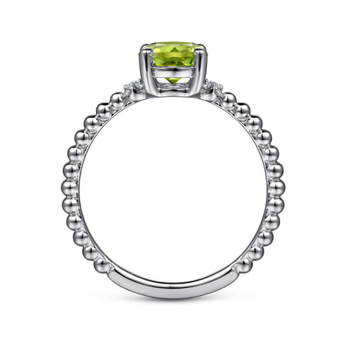 14K White Gold Round Peridot and Diamond Bujukan Promise Ring